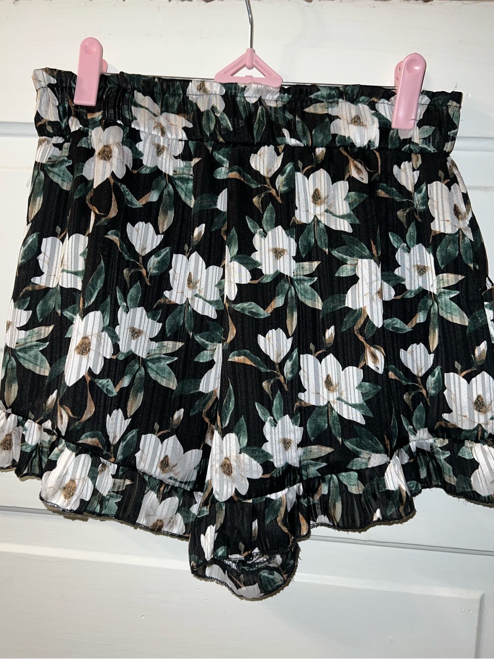 Blue Rain Black Floral High-Waist Ruffle Shorts